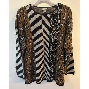Classic Elements Vintage Sweater Mixed Animal Print Made In USA Womens Large